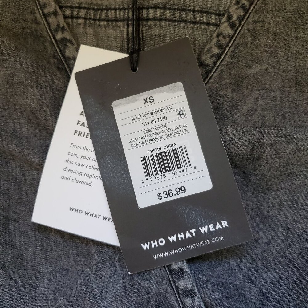 Who What Wear Black Acid Wash Faux Wrap Mini Dress XS - Picture 3 of 8